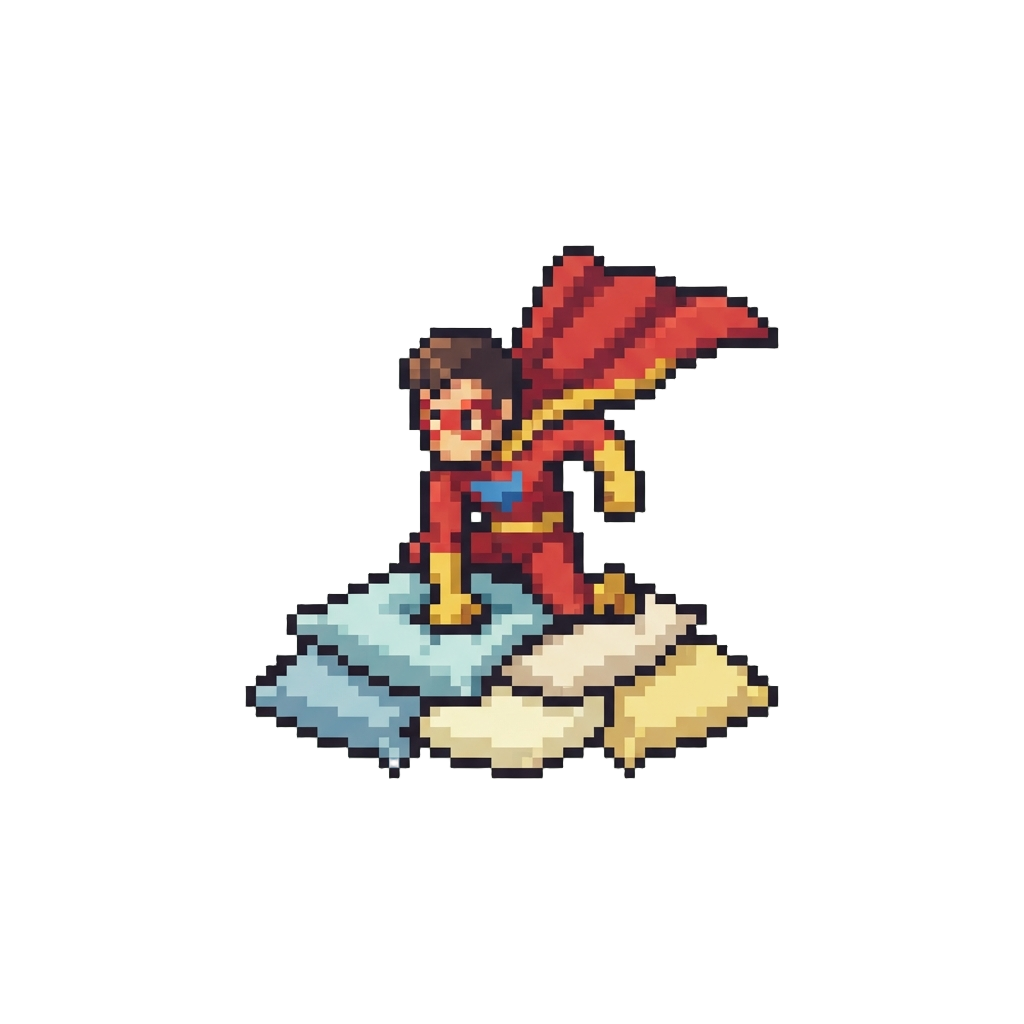 Landing a Superhero Superhero Landing Onto a Pile of Pillows
