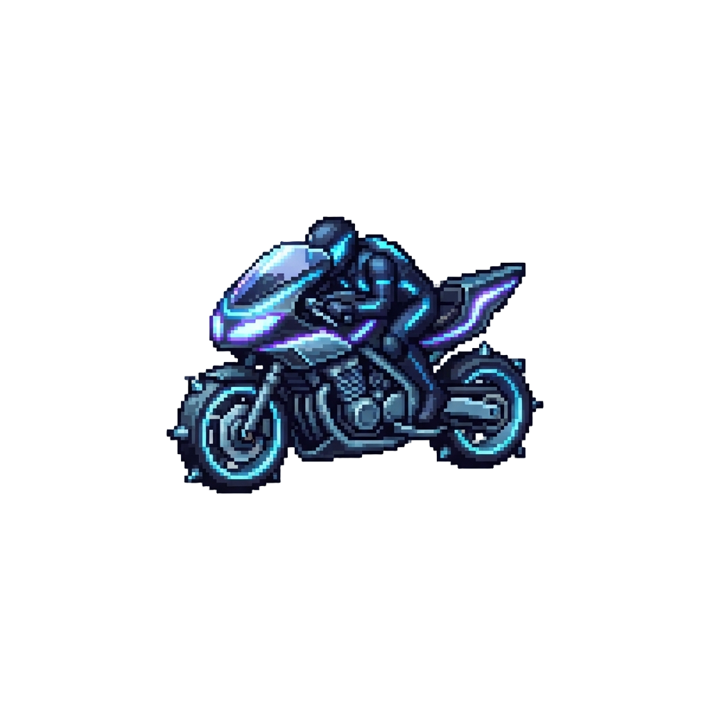 Riding a Glowing Neon Motorcycle Through a Cyber City