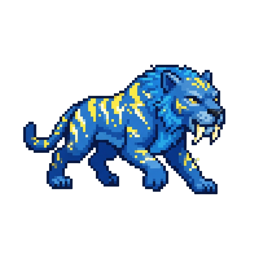 A Swift Blue Sabertooth Tiger with Energetic Lightning Stripes