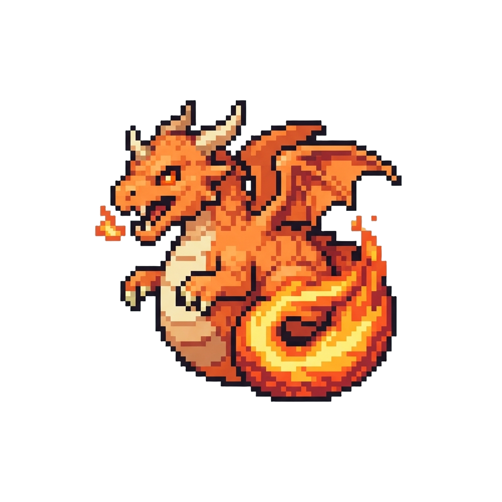 A Fiercely Cool Orange Dragon Creature with Flame-patterned Tail