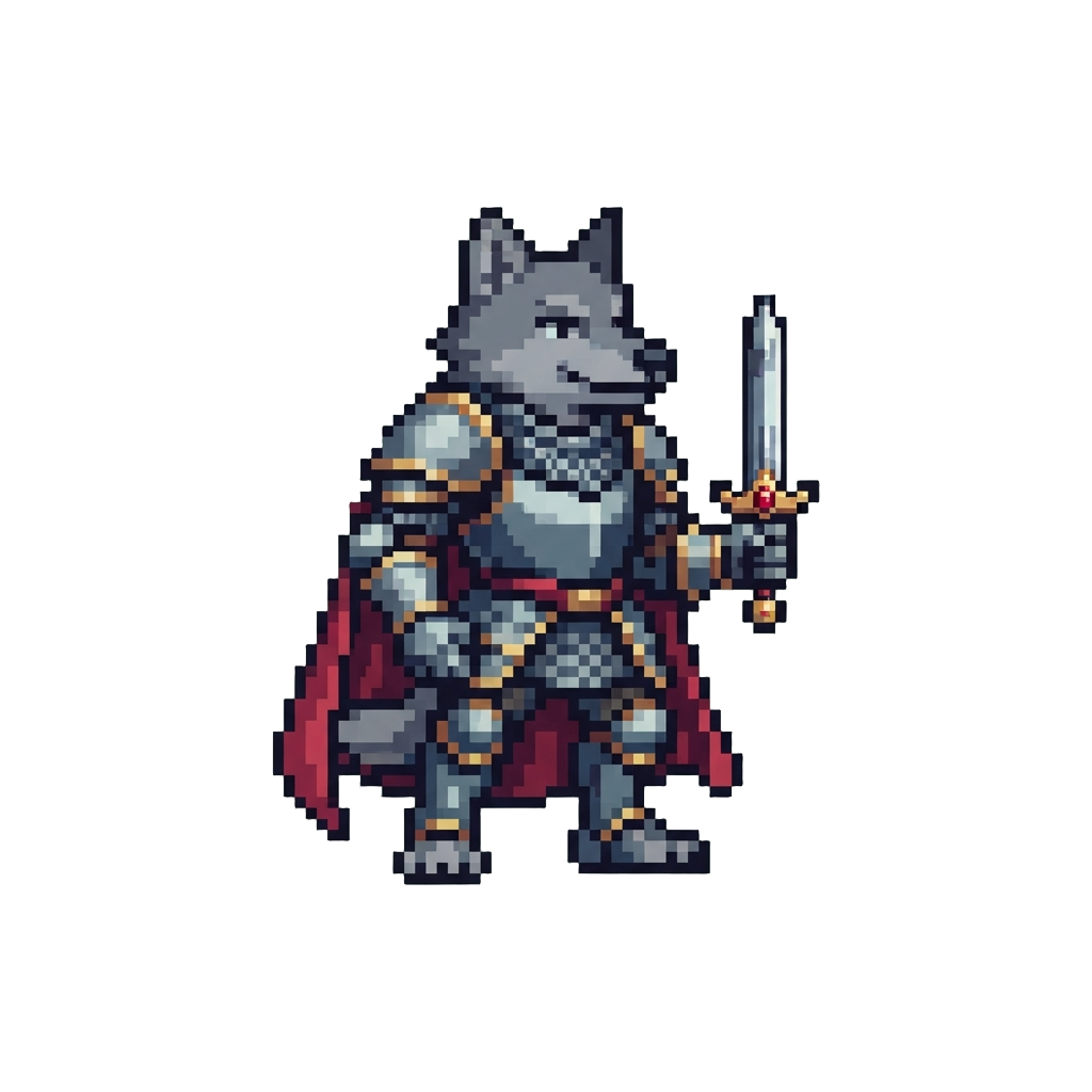 A Noble Bipedal Wolf Knight Carrying a Miniature Blade