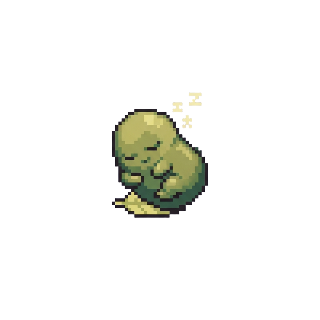 A Tiny Glowing Bean-shaped Creature Fast Asleep