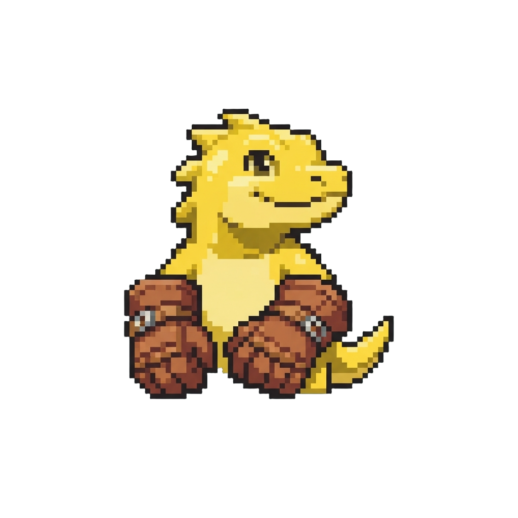 A Spunky Yellow Reptile Creature Wearing Oversized Gloves
