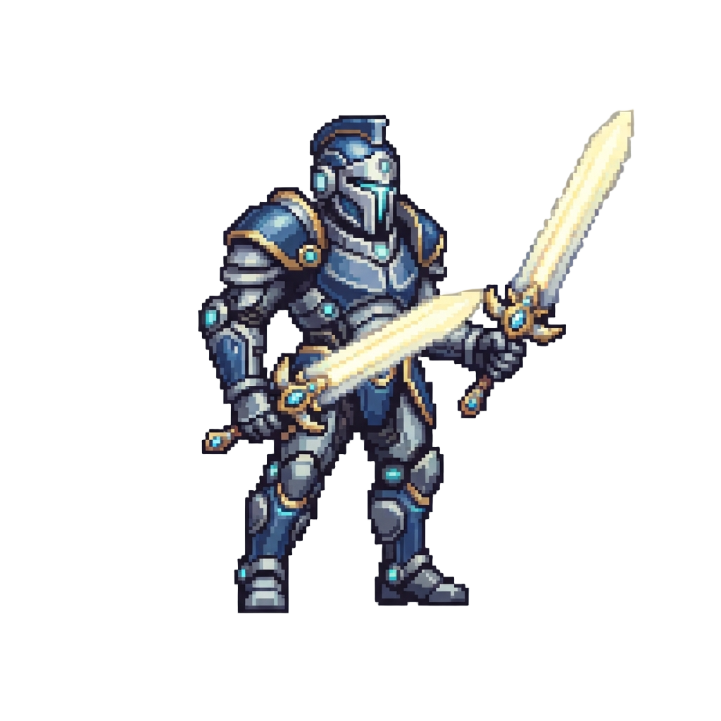 A Towering Cybernetic Knight Knight Wielding Twin Holy Swords