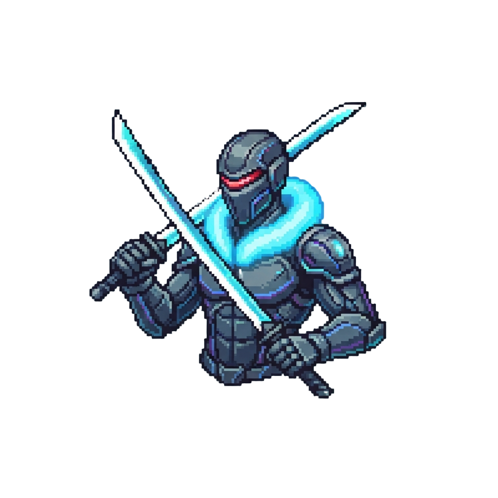 A Swift Dual-blade Wielding Cyber Ninja with Glowing Energy Mufflers