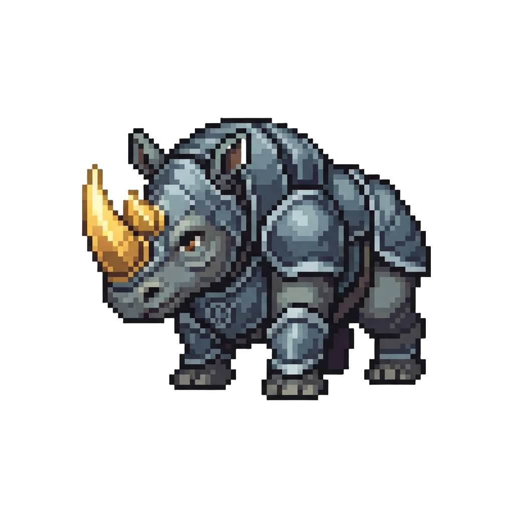 A Heavy-plated Rhino Champion with Golden Horn Armor
