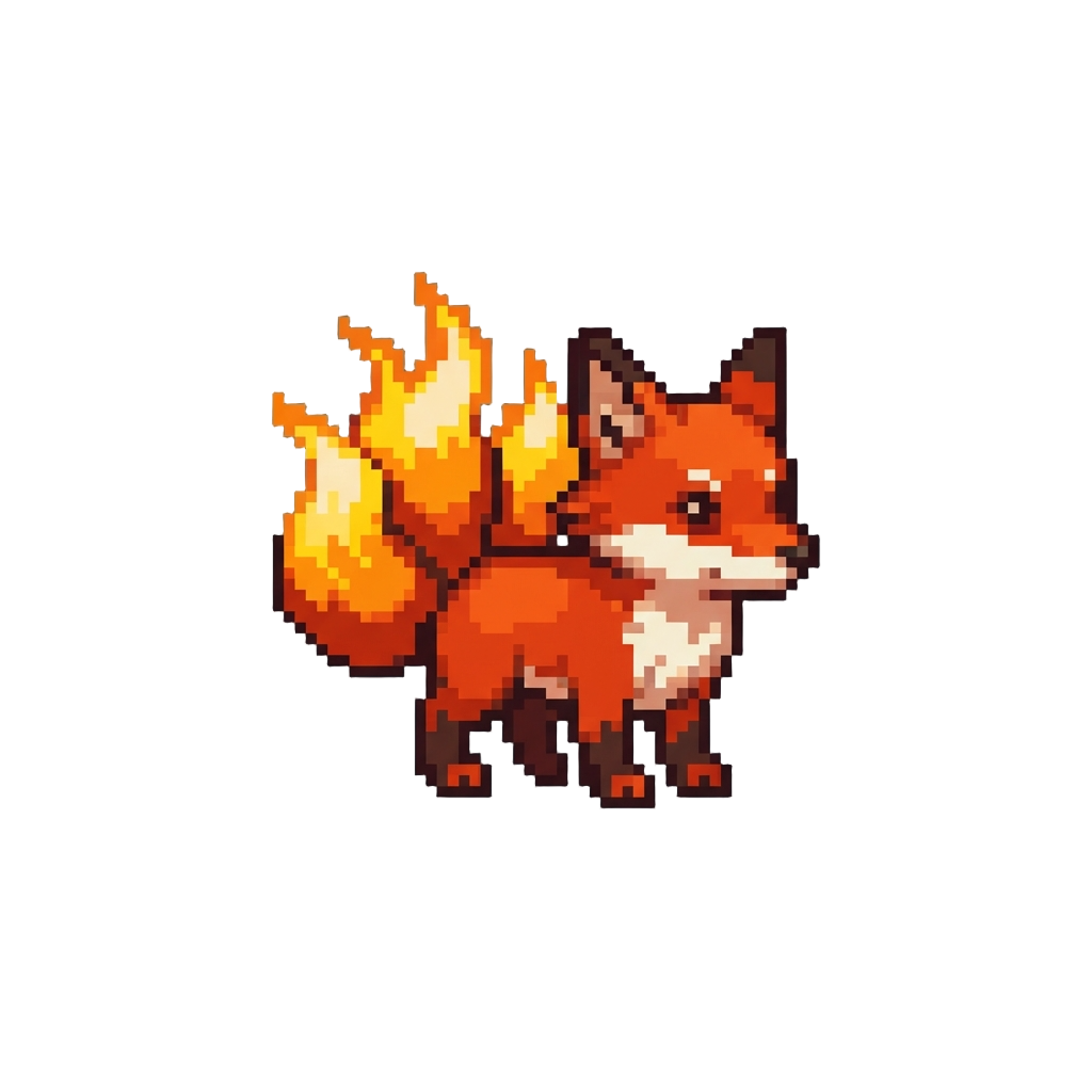 A Fiery Fox Beast with Three Flaming Tails