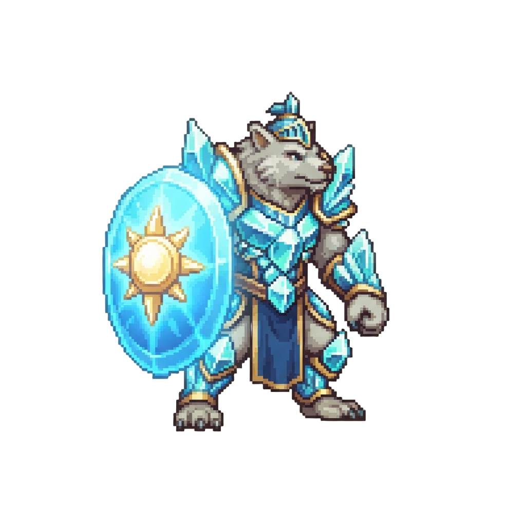 A Crystal-armored Paladin Beast Wielding a Massive Glowing Shield