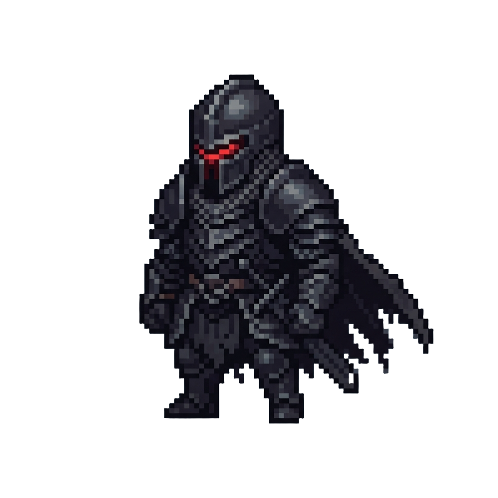 A Shadowy Dark-armored Warrior Lord with Glowing Red Visor
