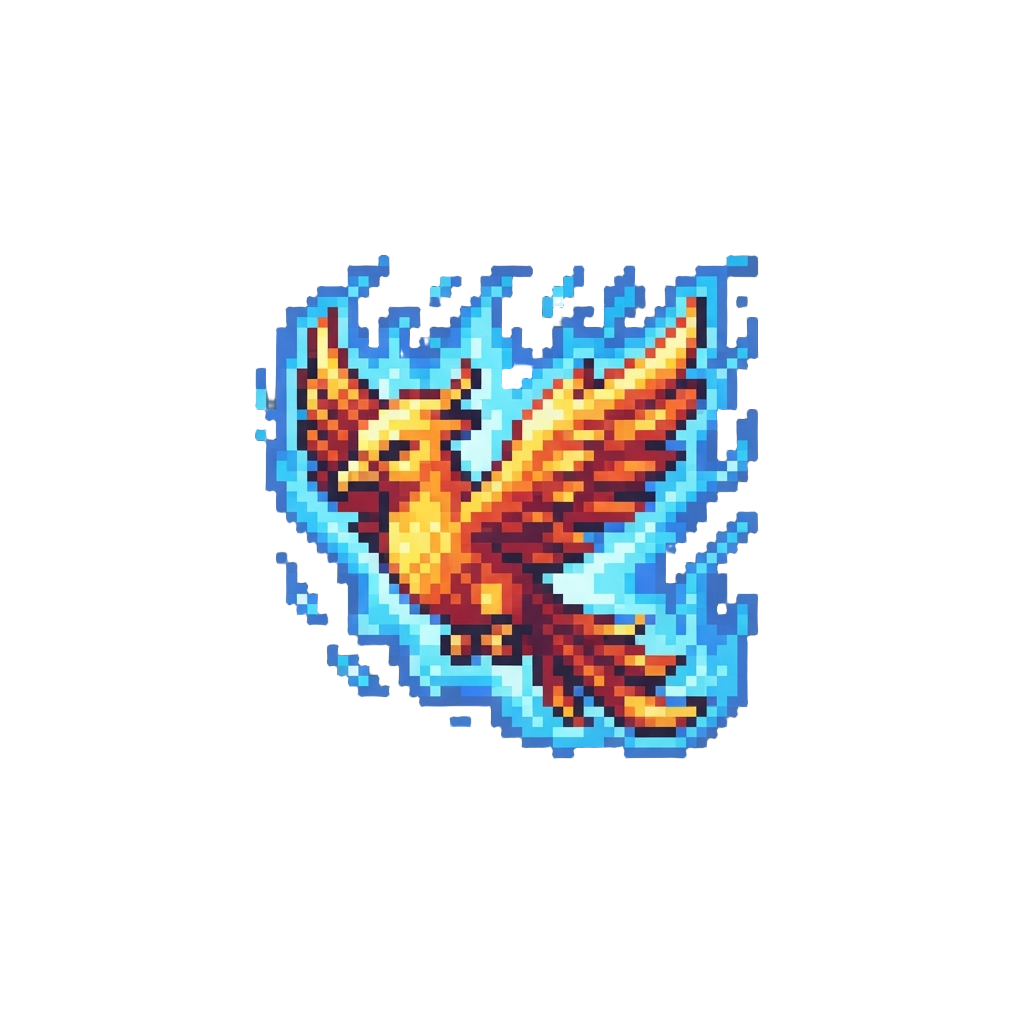 A Radiant Solar Phoenix Enveloped in Blue Plasma Flames