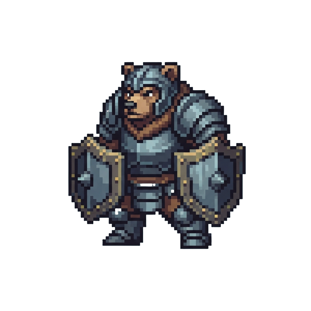 A Heavy Armored Bear Warrior with Gauntlet Shields