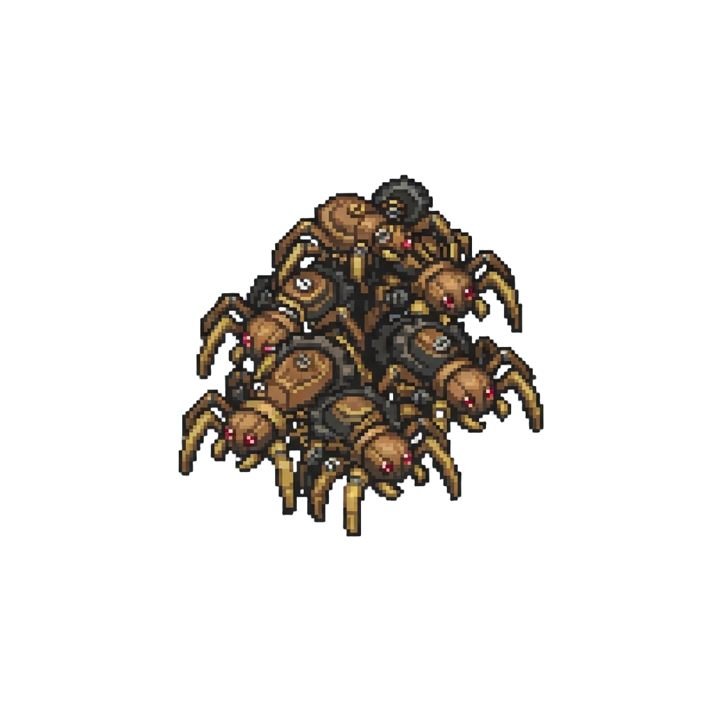 A Cluster of Tiny Mechanical Clockwork Spiders