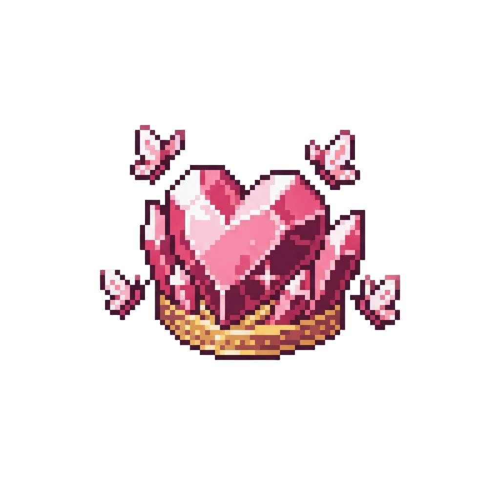 A Colossal Glittering Crystal Heart Crown Encircled by Fluttering Sakura Butterflies