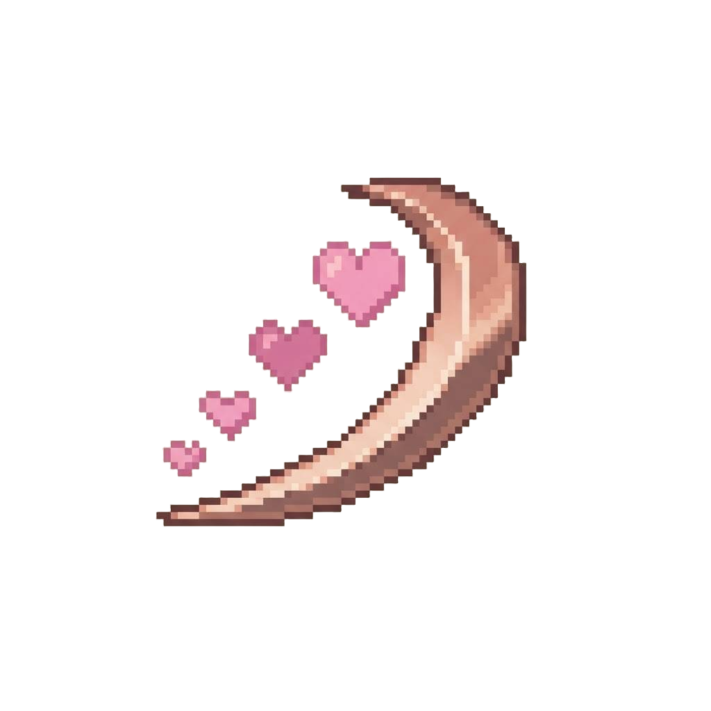 A Shimmering Rose-gold Crescent Slash Leaving a Wake of Floating Pink Hearts