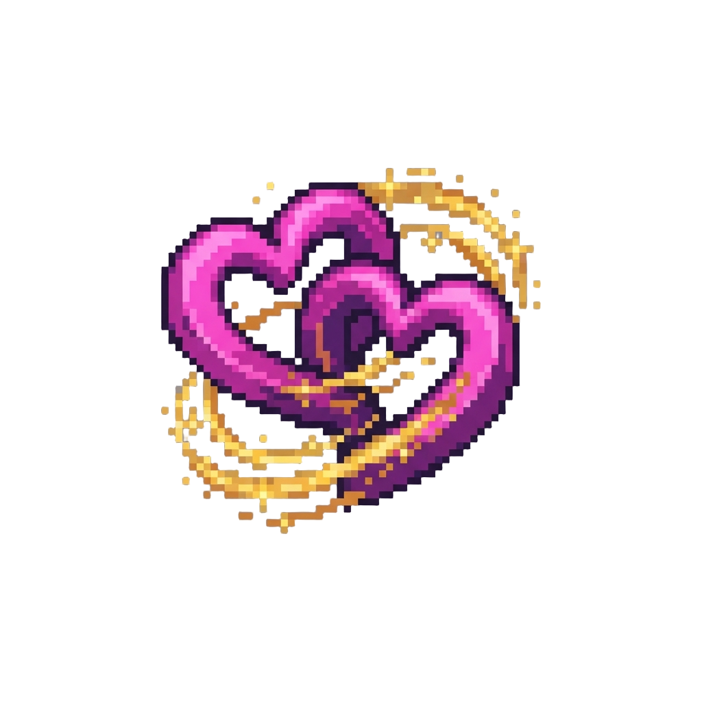 A Radiant Neon-magenta Double Heart Vortex with Golden Starlight Trails