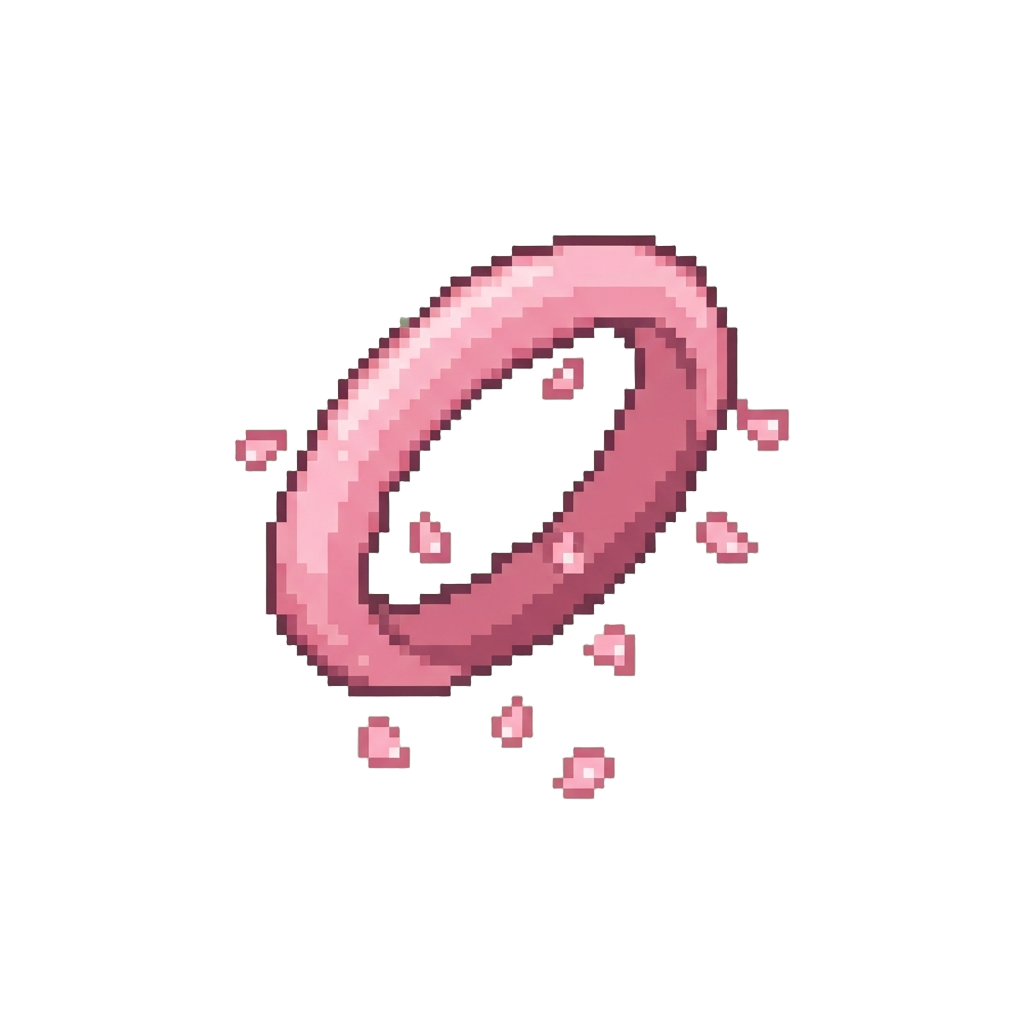 A Simple Looped Pink Arc Skimming Softly Through the Falling Petals