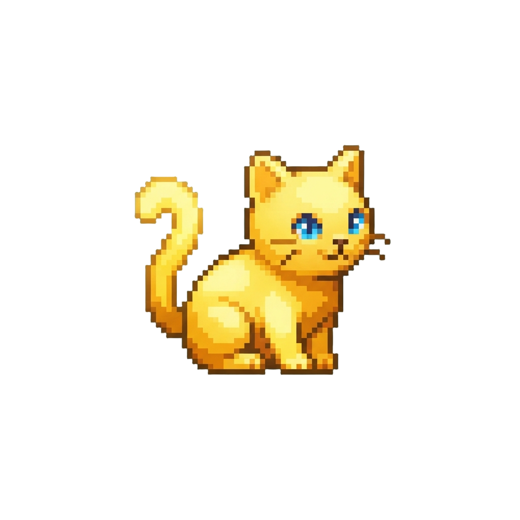 A Curious Glowing Pixel Cat