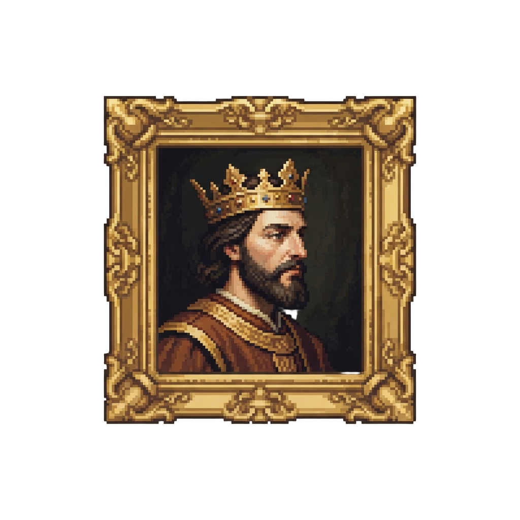 A Majestic Golden-framed Oil Painting of Himself Wearing a Crown