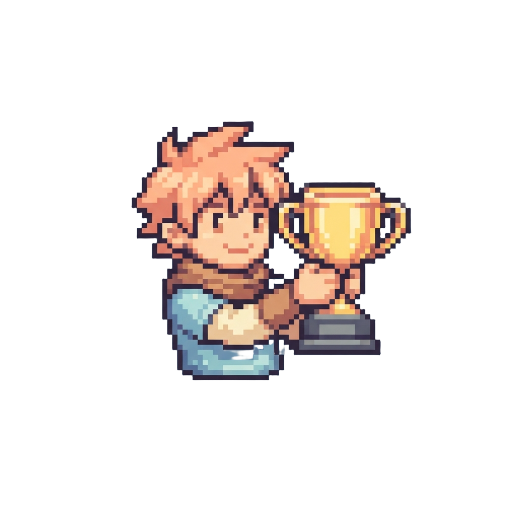 A Cute Pastels Portrait of Himself Holding a Trophy