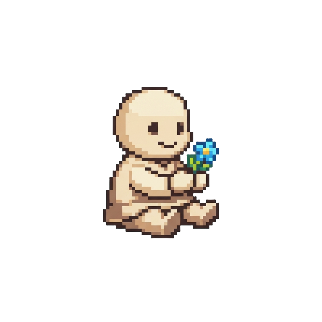 A Funny Line-art Figure Holding a Tiny Flower