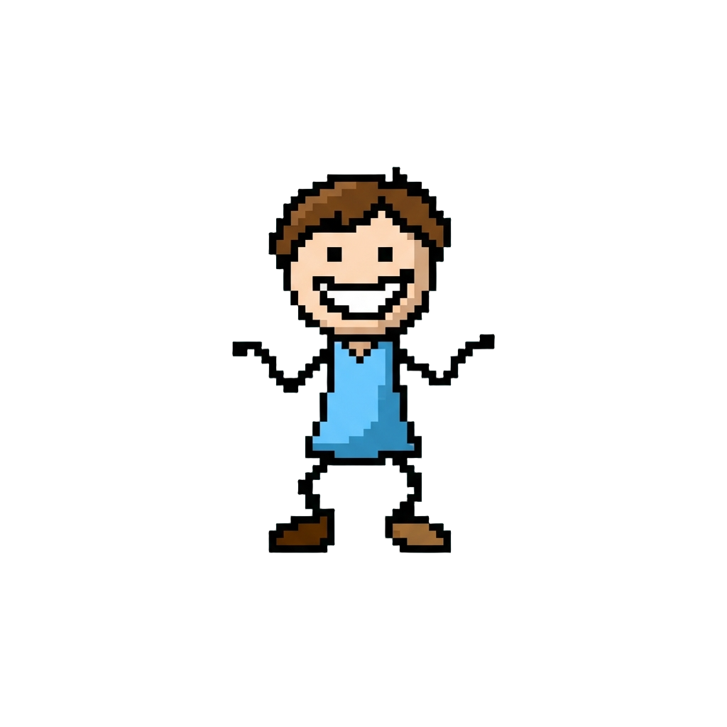 A Wiggly Stick-figure Drawing of Himself with a Giant Smile