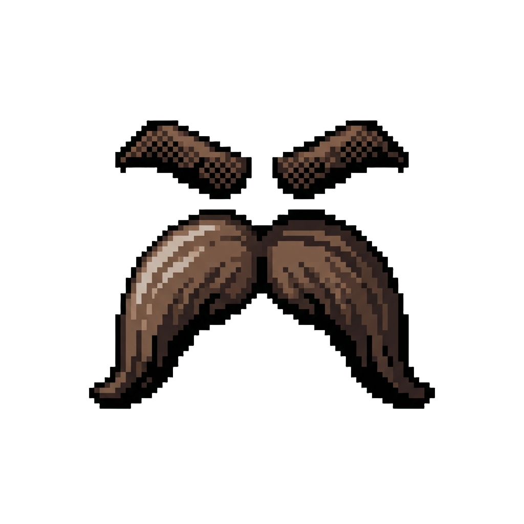 A Wide Drooping Mustache with Crosshatched Eyebrows