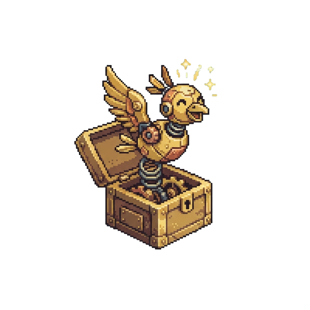 A Happy Mechanical Bird Popping Out Saying Ta-da