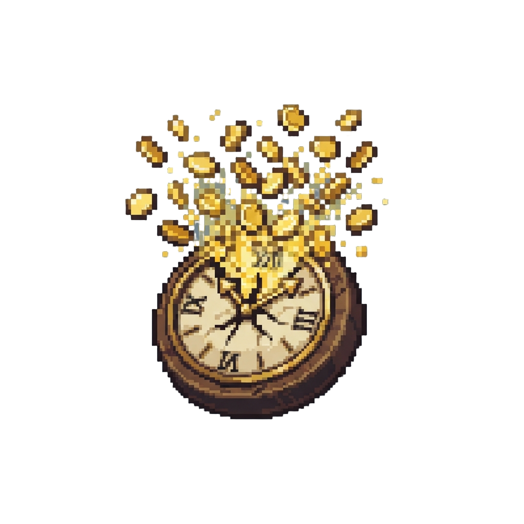 A Shower of Shiny Gold Coins Bursting From the Clock Face