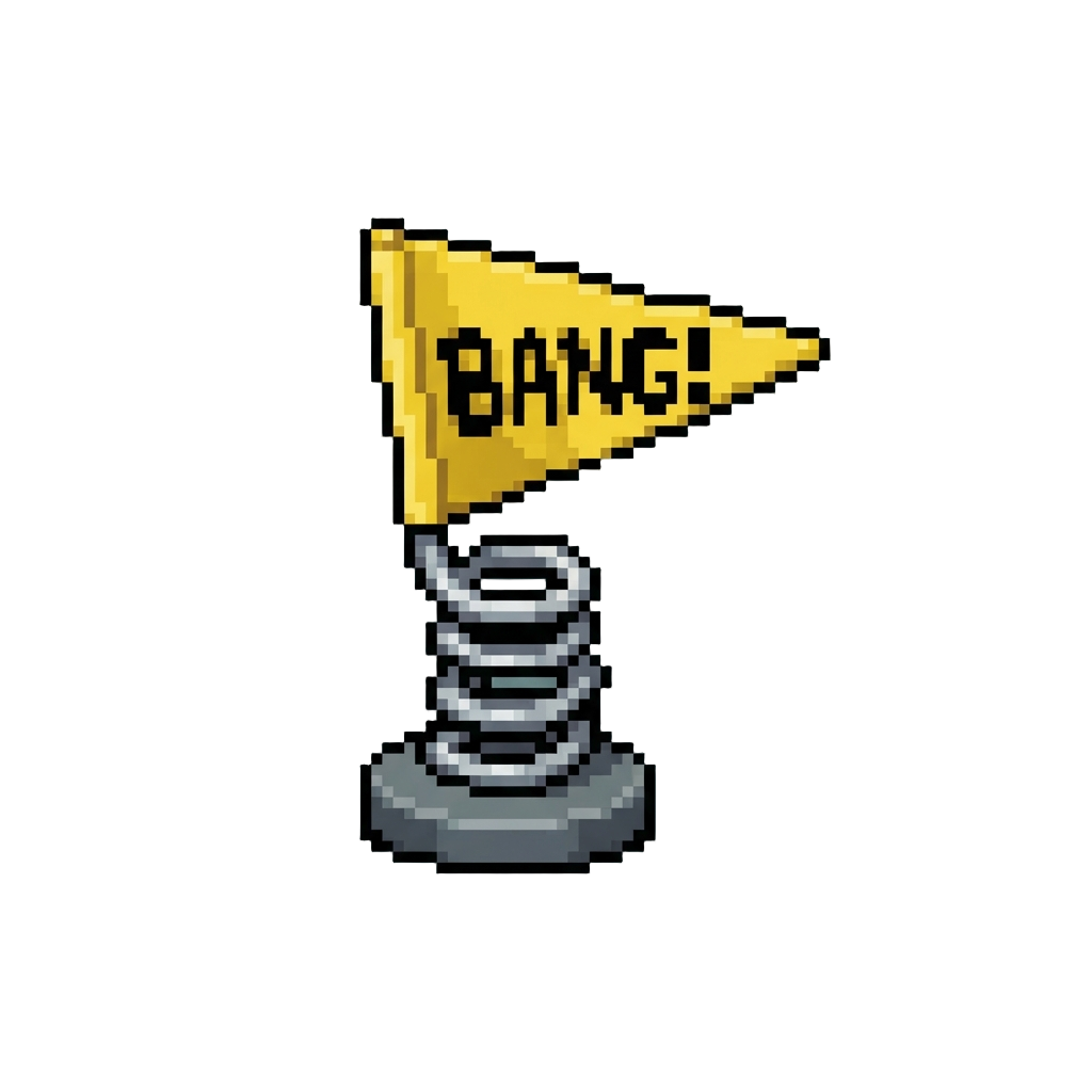 A Tiny Flag on a Spring Reading 'bang!' in Comic Font