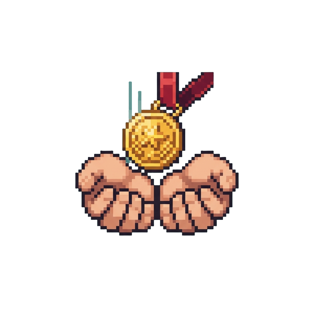 A Miniature Golden Medal Dropping Into @image1's Hands