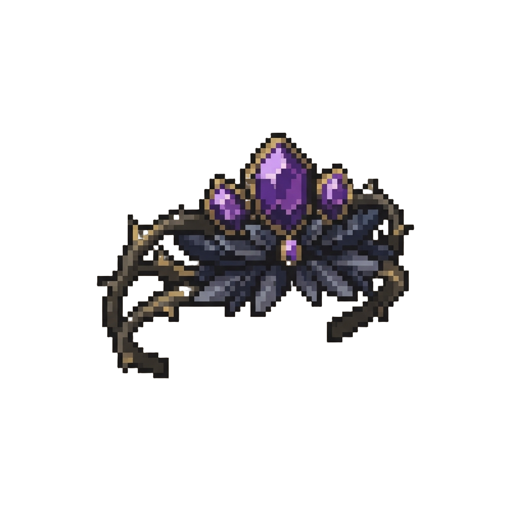 A Delicate Thorn-and-amethyst Royal Tiara with a Raven-feather Petal Dress