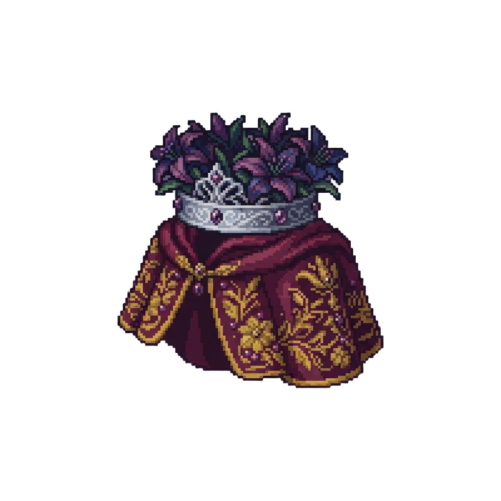 A Majestic Shadow-lily Crown and an Opulent Velvet Floral Mantle