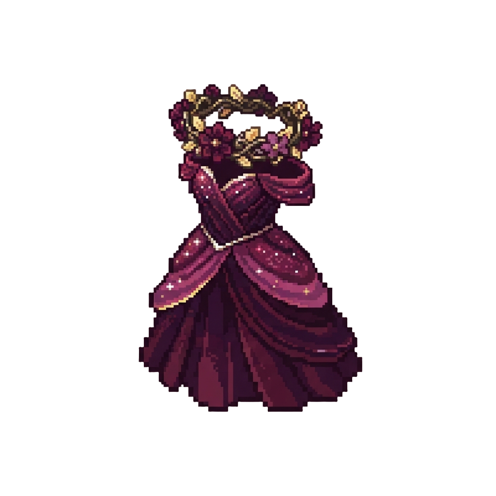 A Regal Blossom Halo and a Gown Woven From Sparkling Dark Dahlia Petals