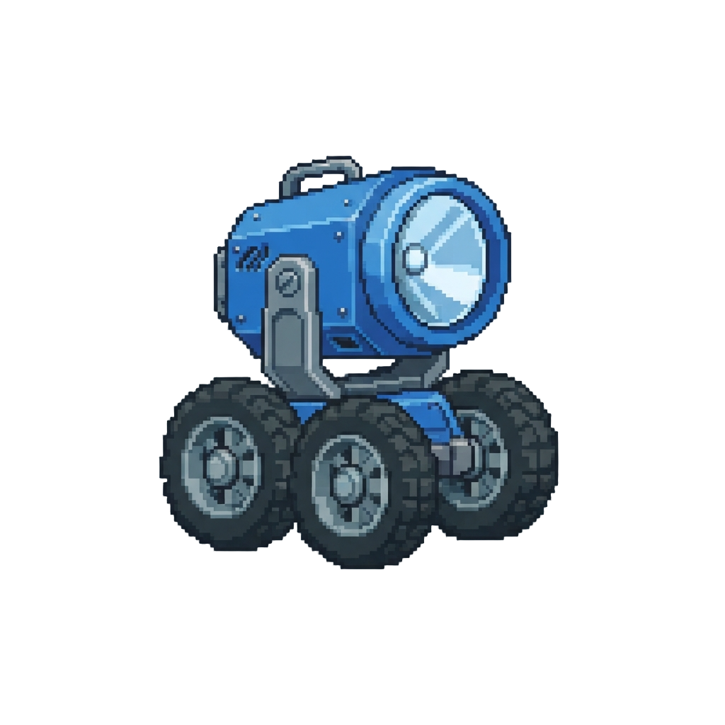 A Compact Blue Searchlight Rotor with Dual All-terrain Motorcycle Wheels