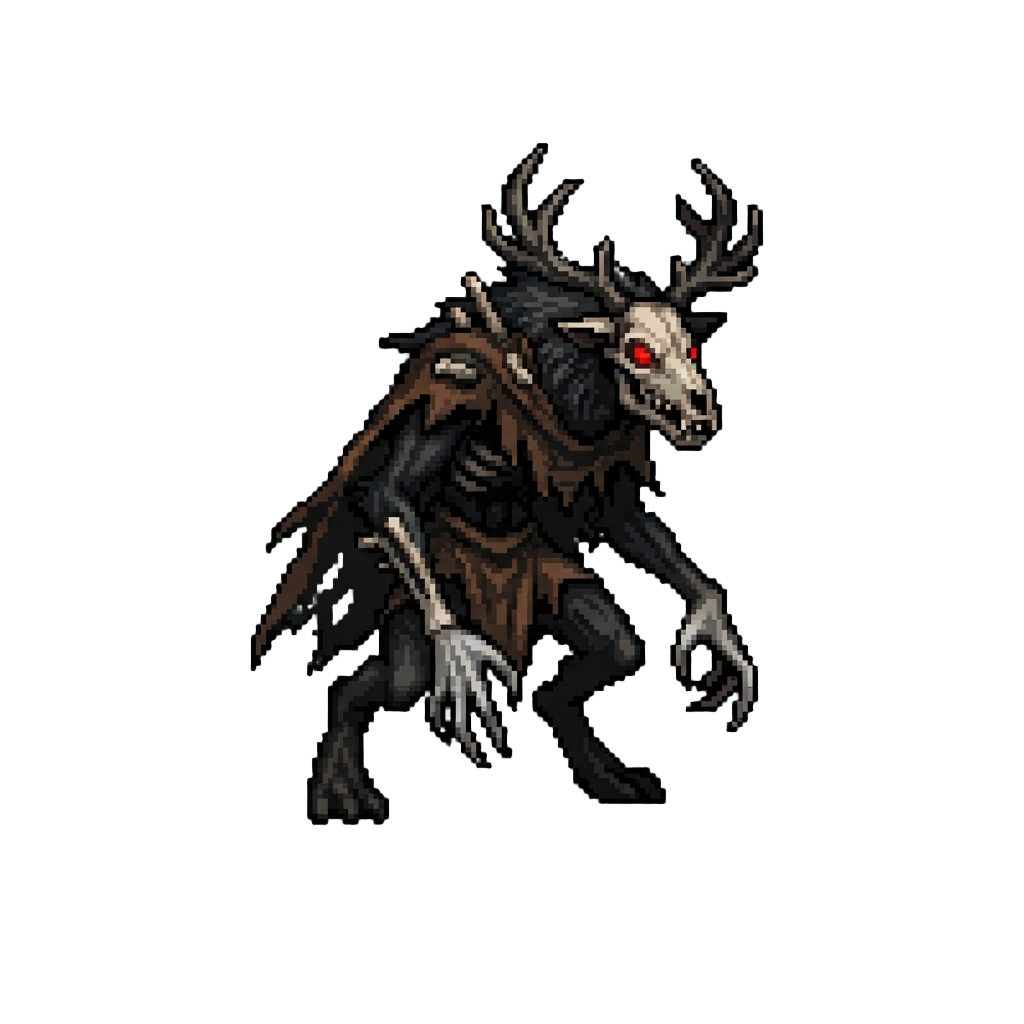 A Towering Shadowy Wendigo with Glowing Red Eyes