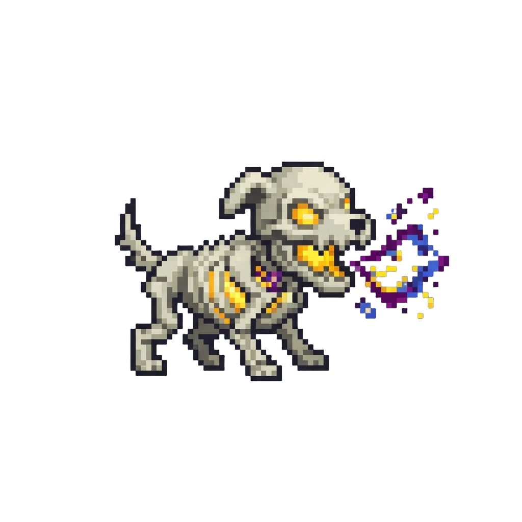 A Glowing Skeletal Hound Barking Spooky Sparks