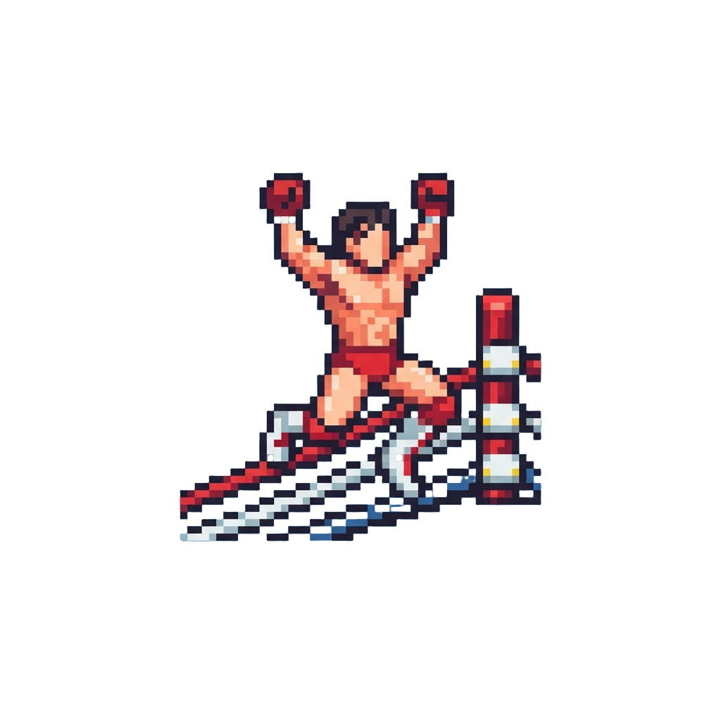 A Leap Onto the Ring Ropes with Both Arms Raised High in Glory
