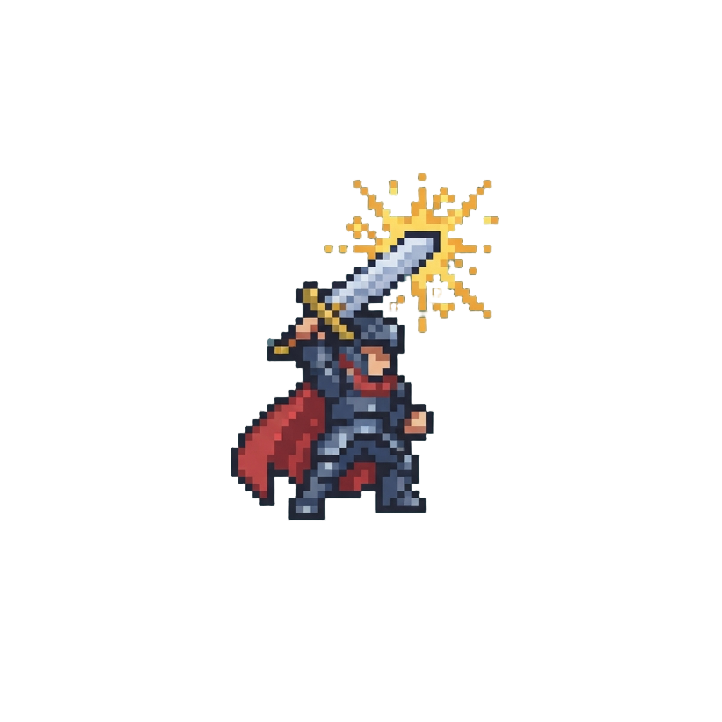 A Dramatic Sword-raise Pose with Golden Sparks