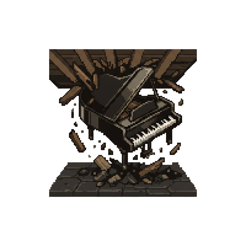 A Grand Piano Crashing Through the Ceiling Onto @image1