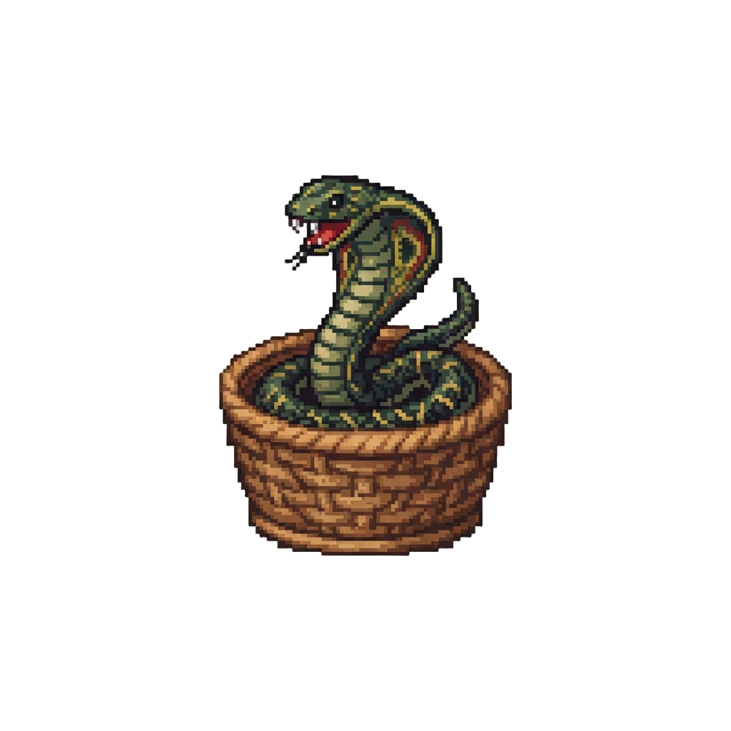 A Venomous-looking Toy Cobra Springing Out of a Basket