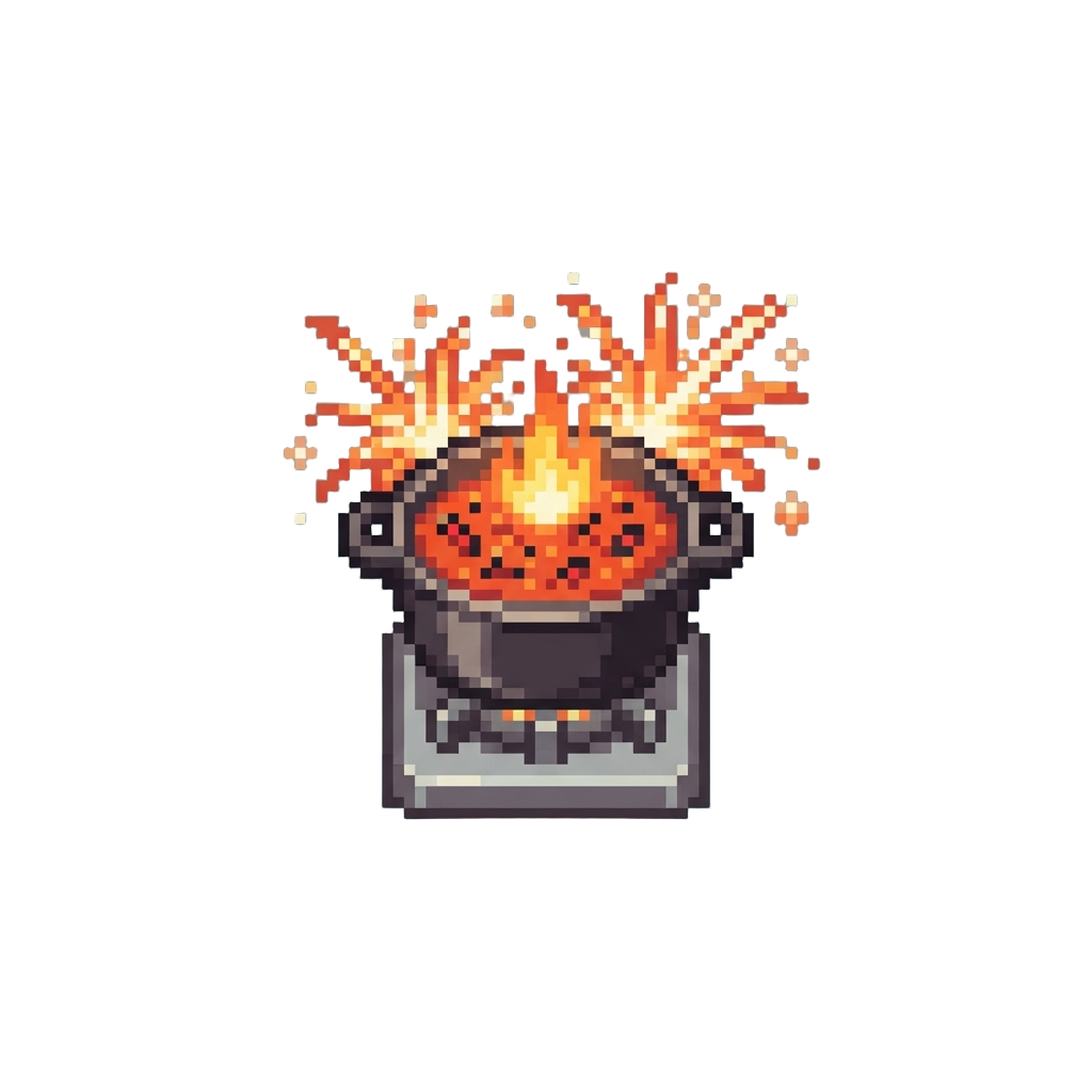A Spicy Chilli Pot on the Stove Exploding Into Bright Fireworks Around @image1