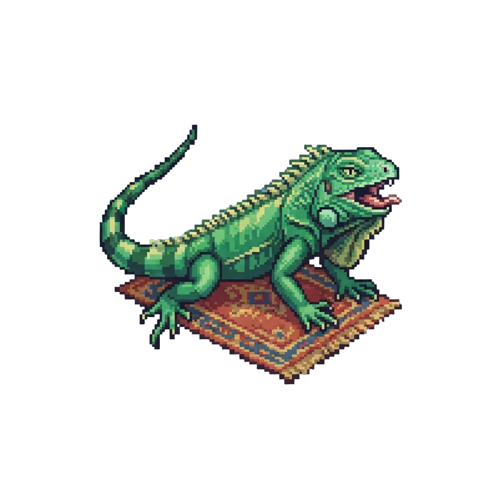 An Angry Hissing Iguana Darting Across the Rug