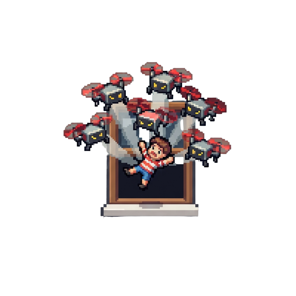 A Swarm of Angry Toy Drones Lifting @image1 Out the Window
