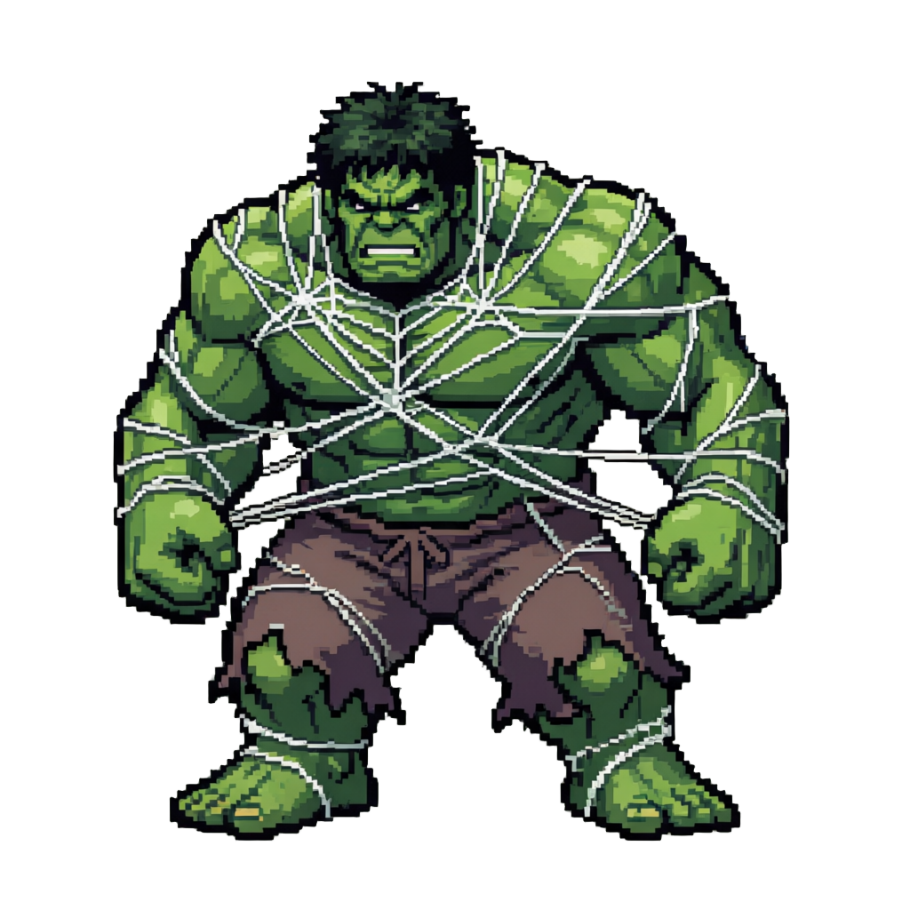 A Massive Green Hulk Completely Wrapped in Webbing