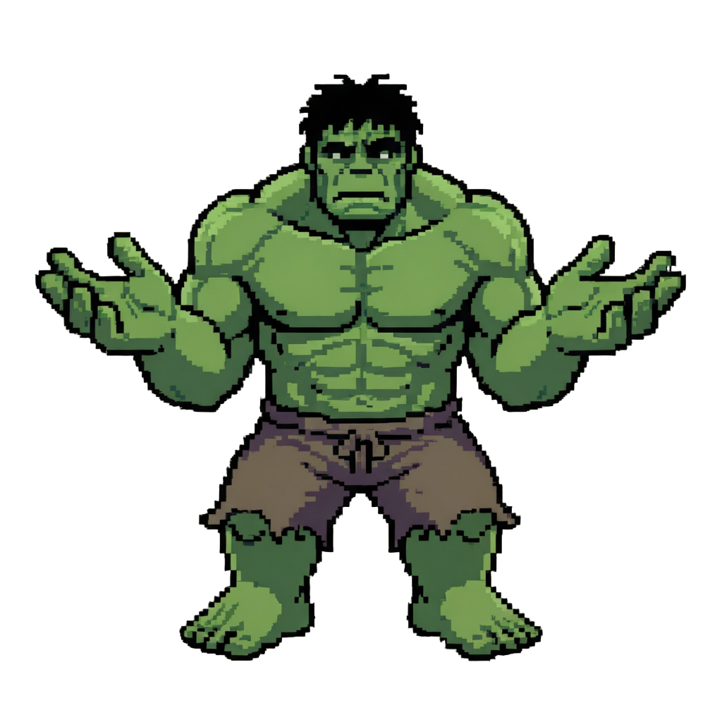 A Massive Green Hulk Shrugging Confusedly
