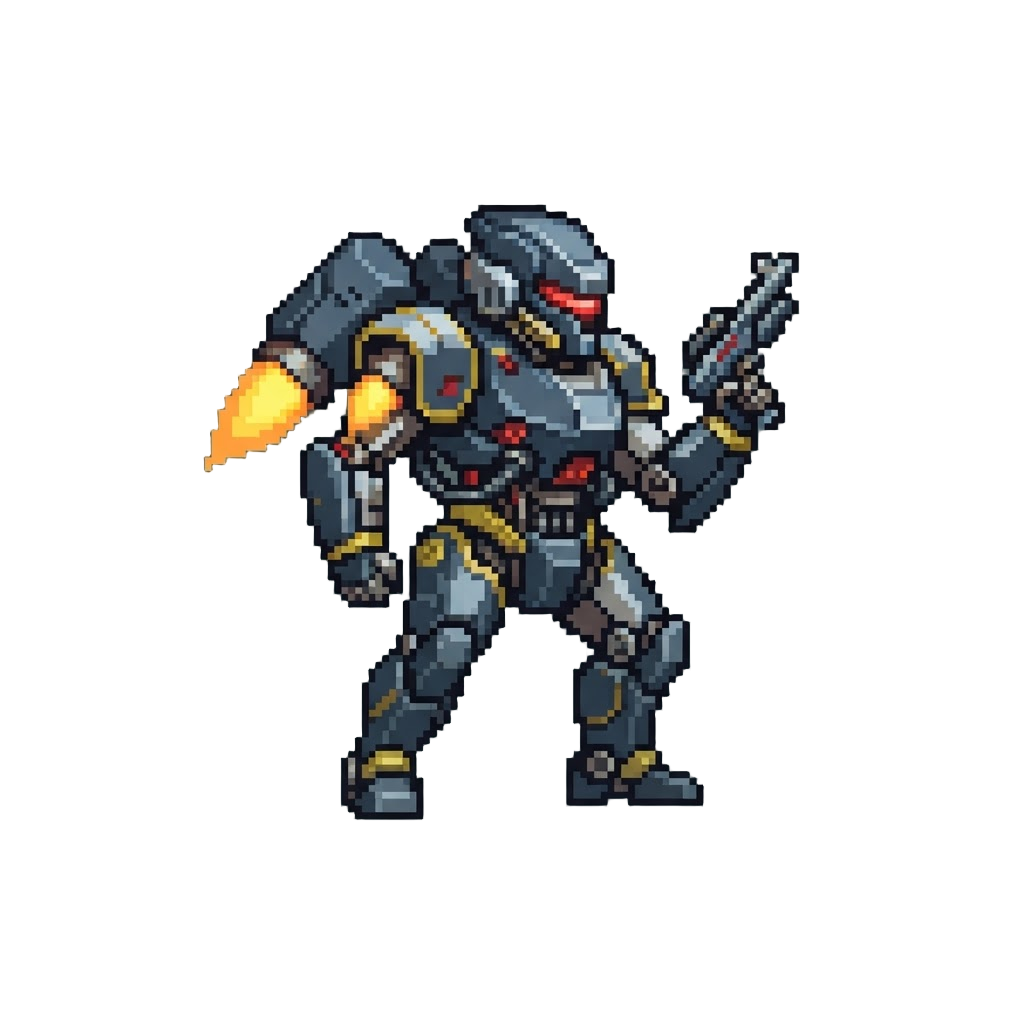 A Cybernetic Mech-warrior with Glowing Thrusters