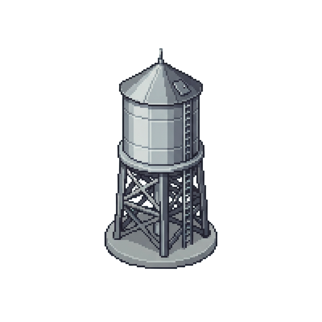 A Sleek Metallic Water Tower