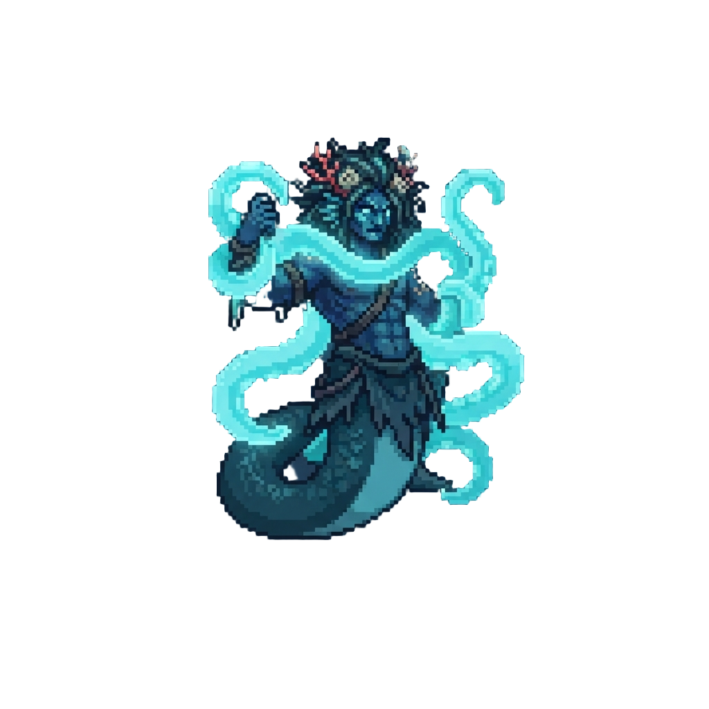 A Storm-summoned Sea Siren Titan Draped in Bioluminescent Tentacles