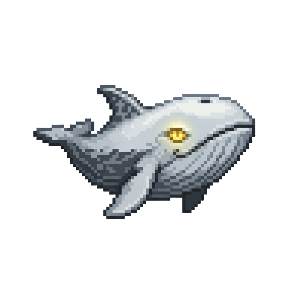 A Giant Albino Shadow Whale with Glowing Golden Eyes