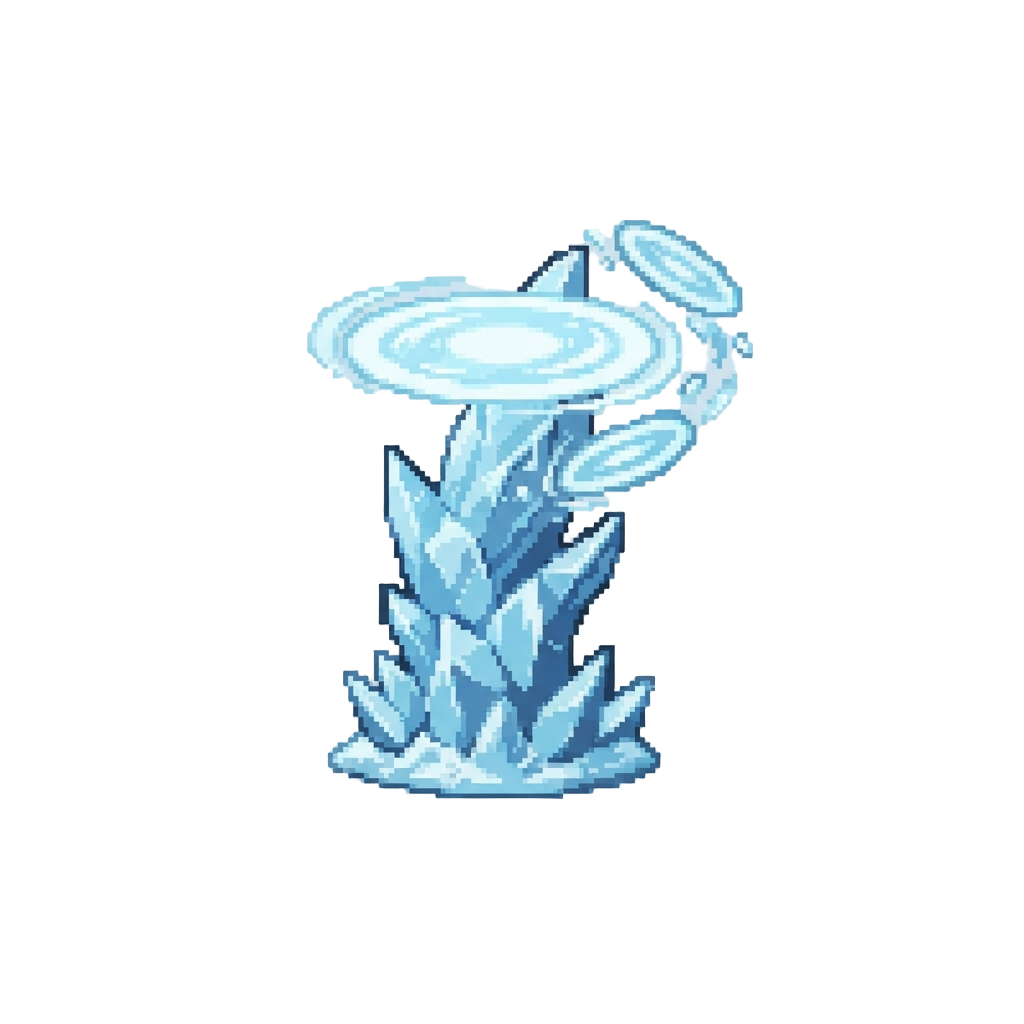 A Column of Ice Rising and Launching Spinning Ice Discs